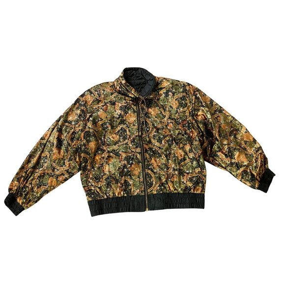 Chili Pepper Reversible Jacket Leaf Sparkle Pattern Windbreaker Zips Medium - Picture 2 of 14